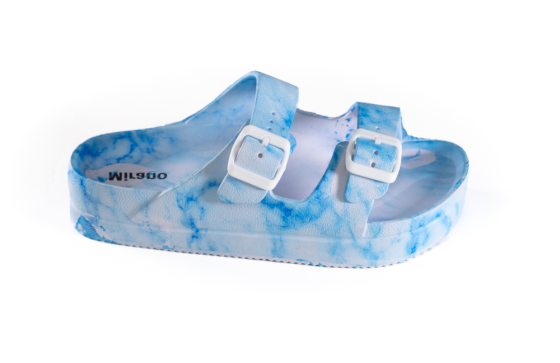 Dámské pantofle na platformě v bílo-modré barvě